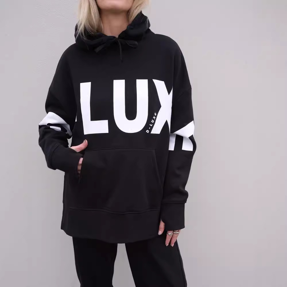 Letter Print Pullover Hooded Long Sleeve Sweatshirt for Women