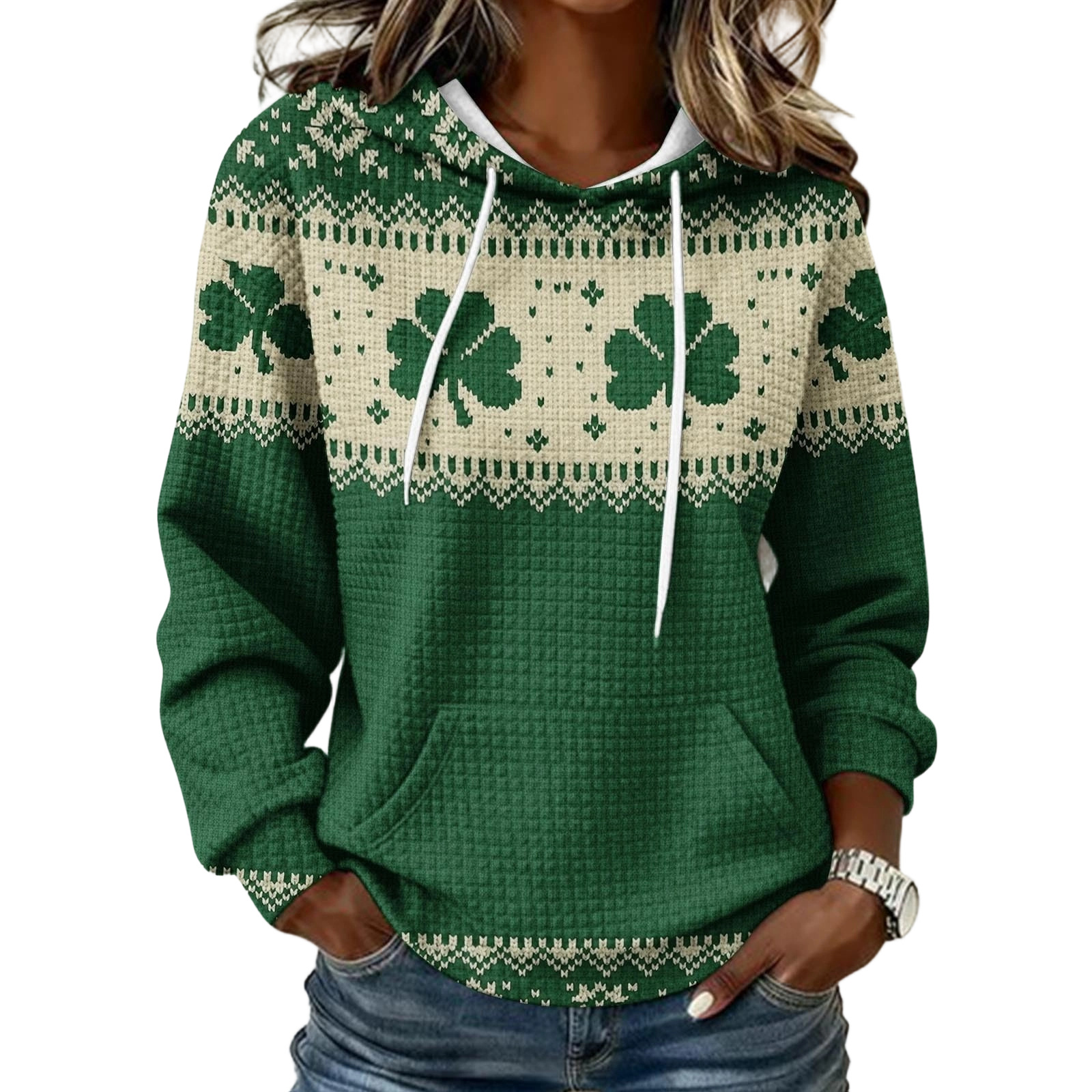 Women's Clover Cross Letter Print Hoodie