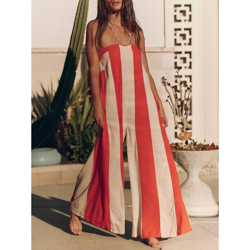 Striped Tube Top and Wide-Leg Pants Set
