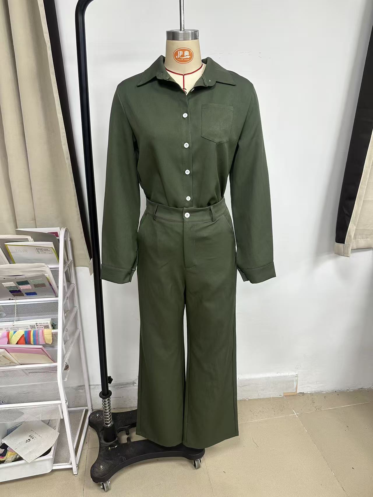 Women's High-Waist Wide-Leg Shirt and Pants Suit