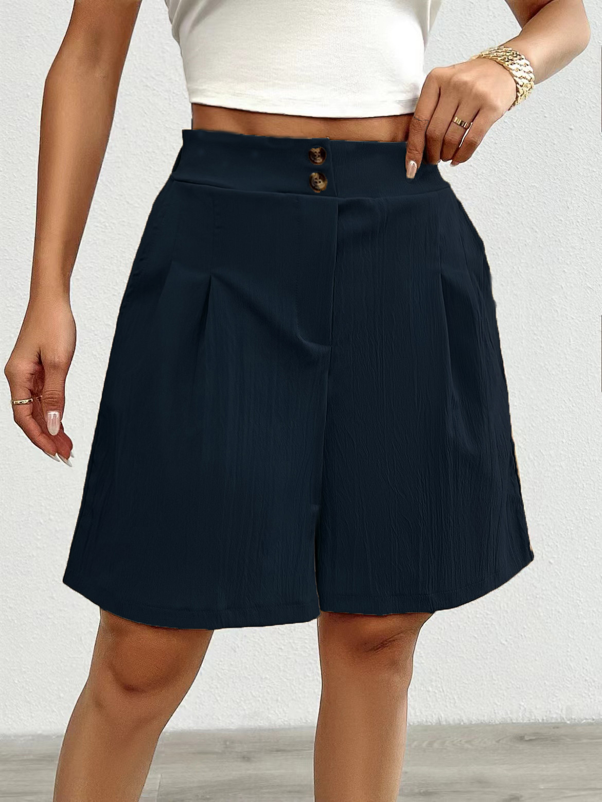 Women's High-Waist Solid Color Shorts