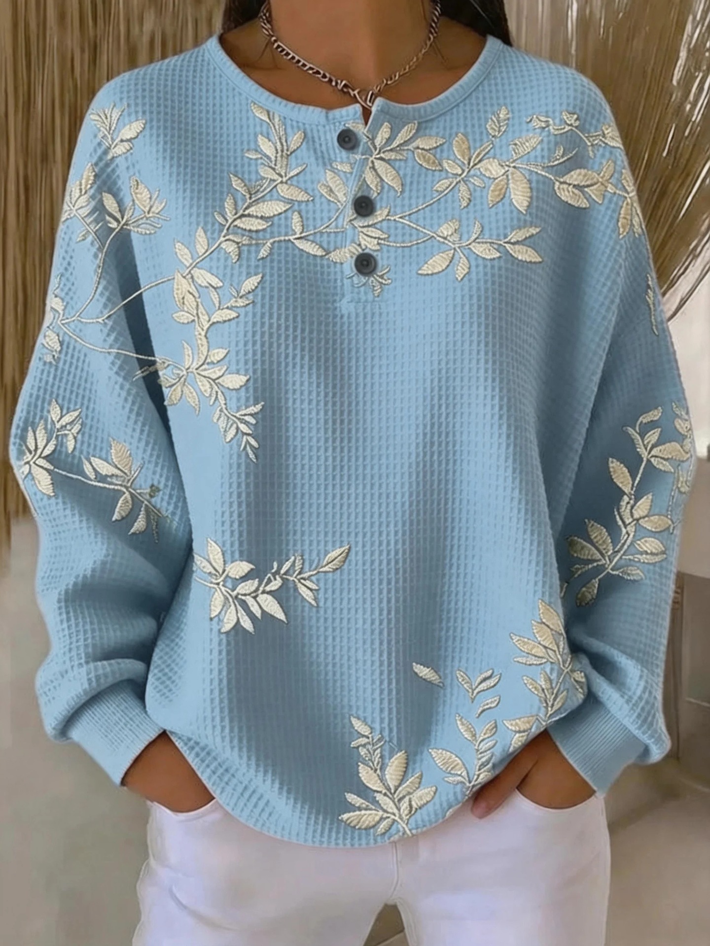 Women's Vintage Floral Print Button Sweatshirt