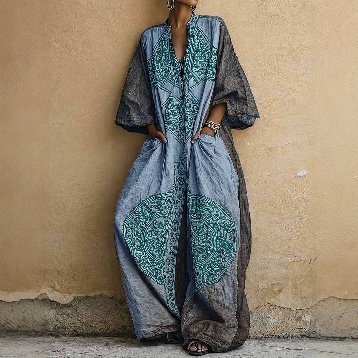 Boho Print Wide-Leg Pants Fashion Set for Women