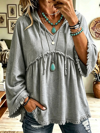Annuo Self-Developed 2026 Europe & America Cross-Border Autumn/Winter New Women's Clothing Fall Loose Drawstring 3/4 Sleeve Casual Top for Women