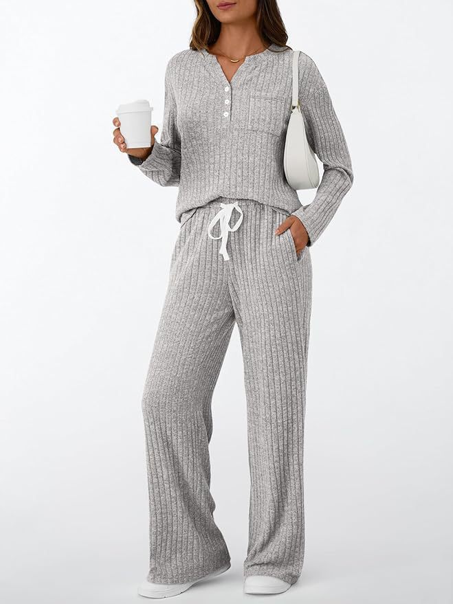 Women's V-Neck Two-Piece Pajama Set Long Sleeve Loungewear