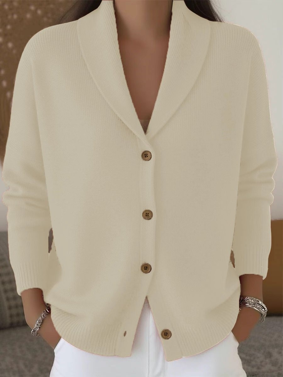 Women's Soft Knit Cardigan Loose Relaxed Fit Button-Up Solid Long Sleeve Sweater