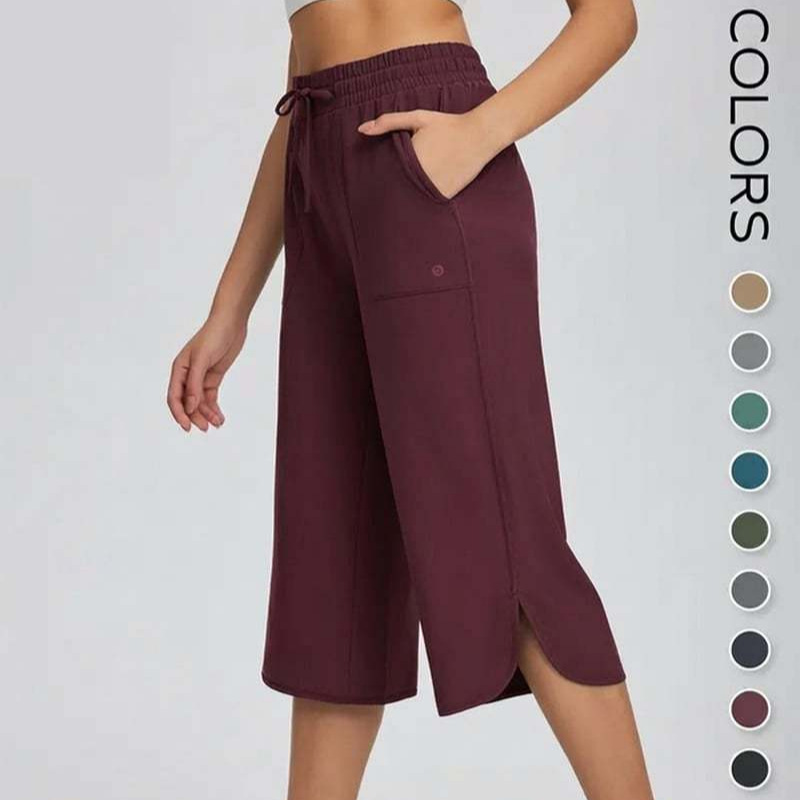Women's Solid Color Wide-Leg Elastic Waist Cropped Pants