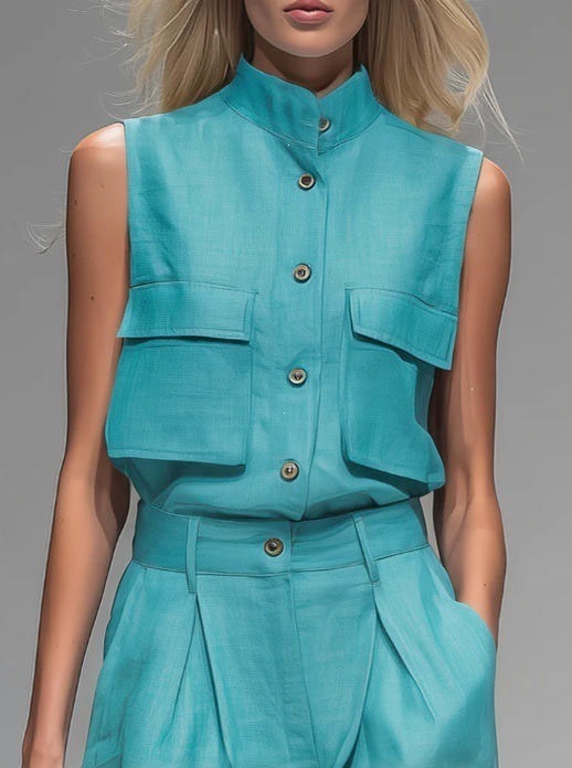 Women's Sleeveless Vest and Wide-Leg Pants Set Solid Color Two-Piece