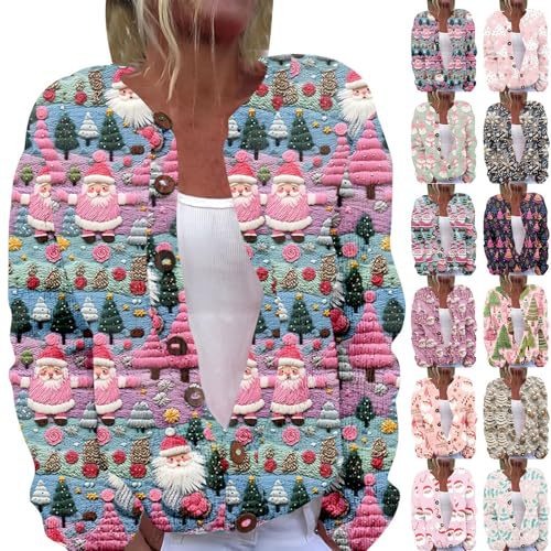 Women's Christmas Santa Print Faux Sweater Cardigan