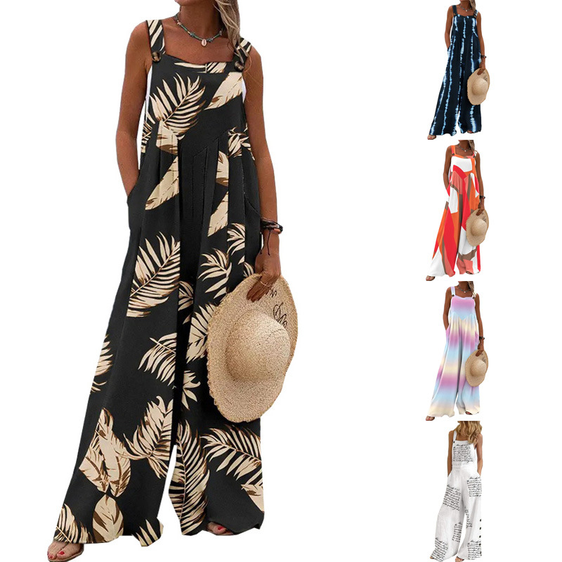 Printed Sleeveless Wide-Leg Jumpsuit for Women