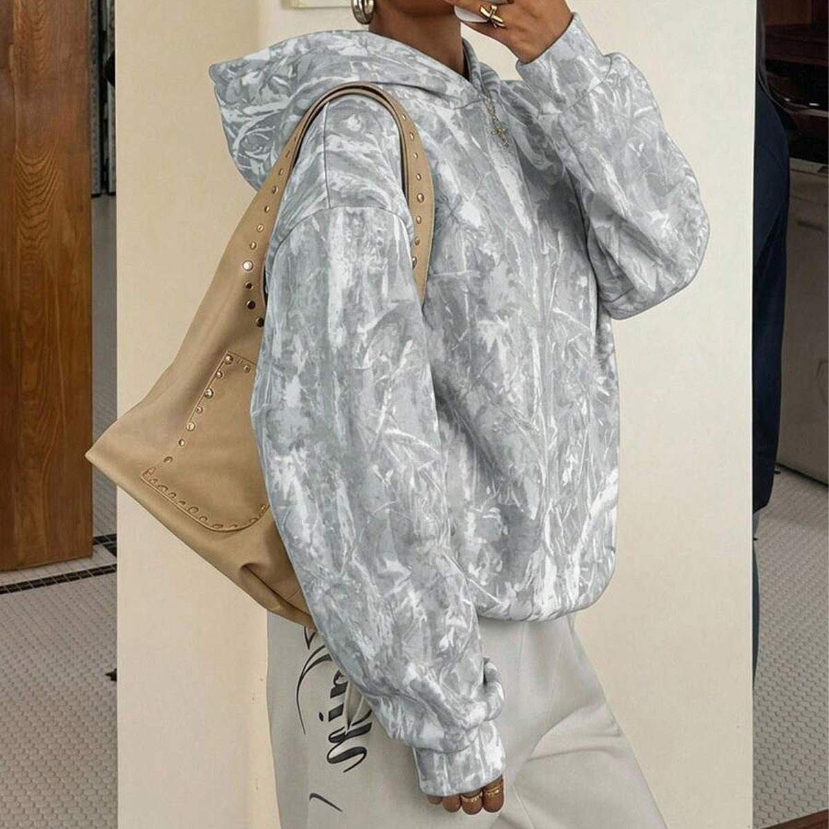 Women's Leopard Print Hooded Sweatshirt Casual Long Sleeve Pullover