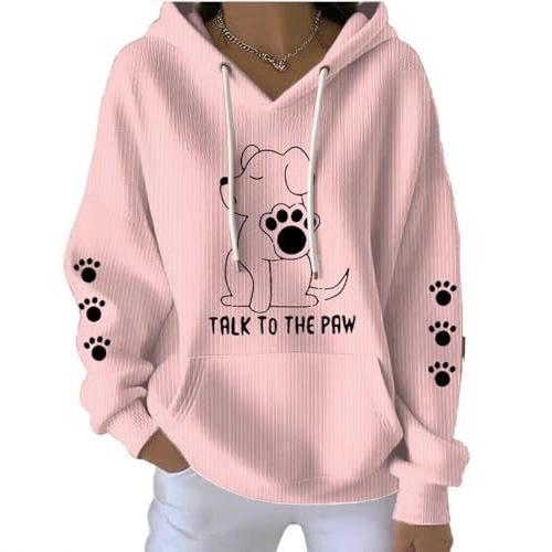Women's Dog Paw Print Letter Hoodie Long Sleeve Pullover