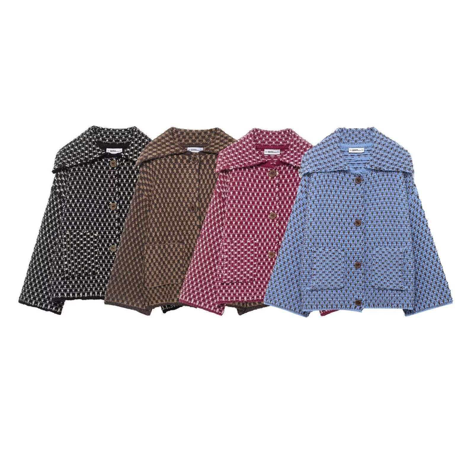 Women's Retro Houndstooth Cardigan Coat Multi-Color
