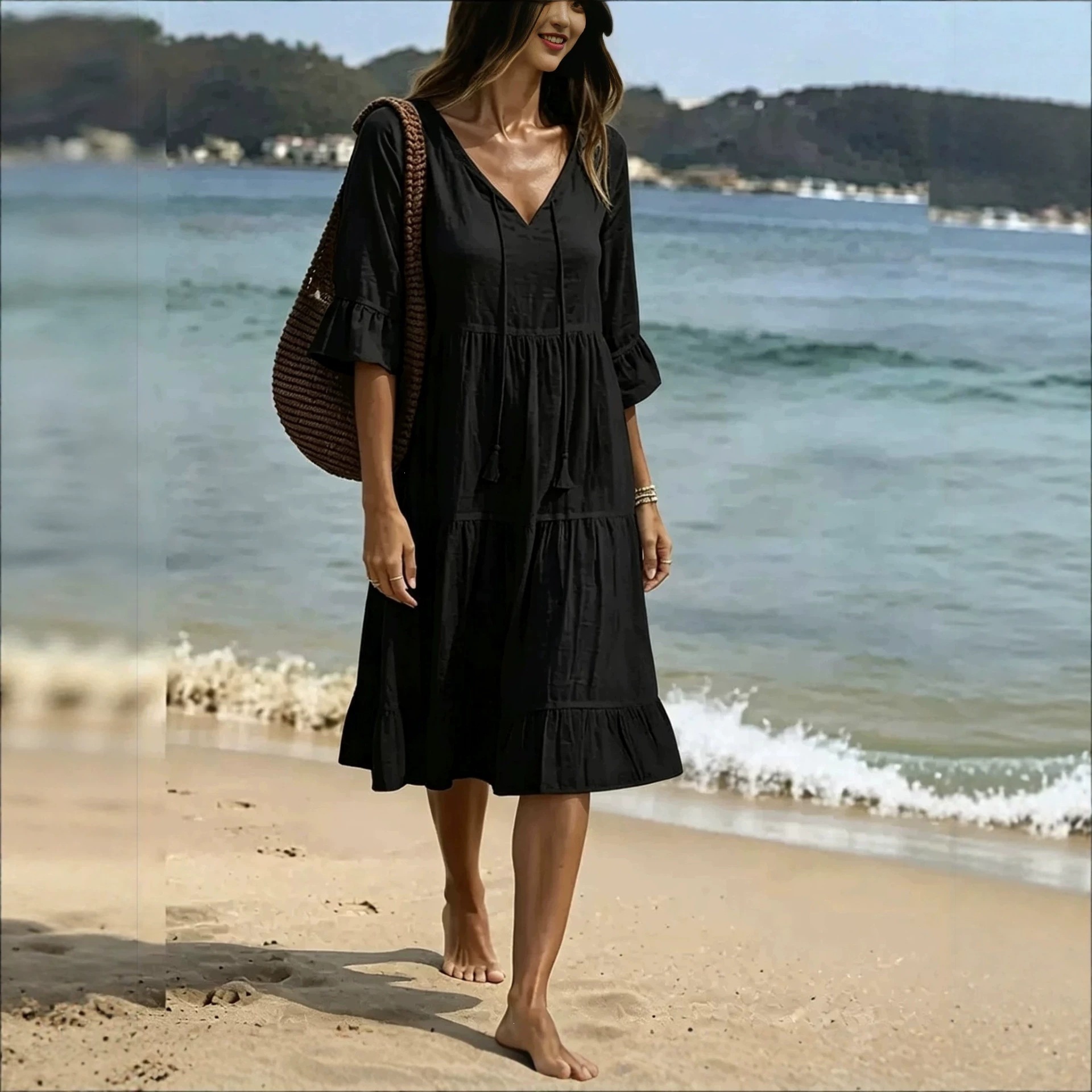 Bohemian Ruffle Loose Midi Beach Dress