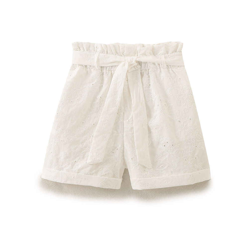 White Embroidered Cutout Shirt and Shorts Set