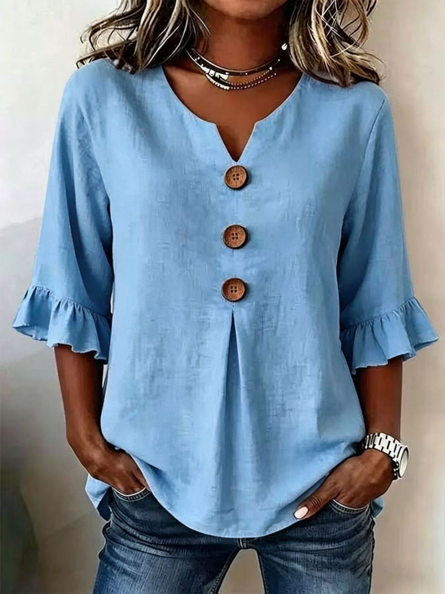 Women's V-Neck Ruffle Sleeve Dress Top