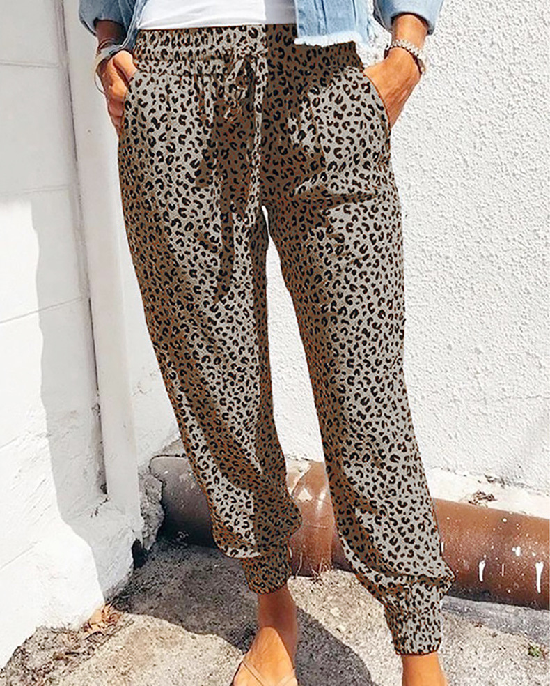 Women's Leopard Print Drawstring Jogger Pants Loose Fit