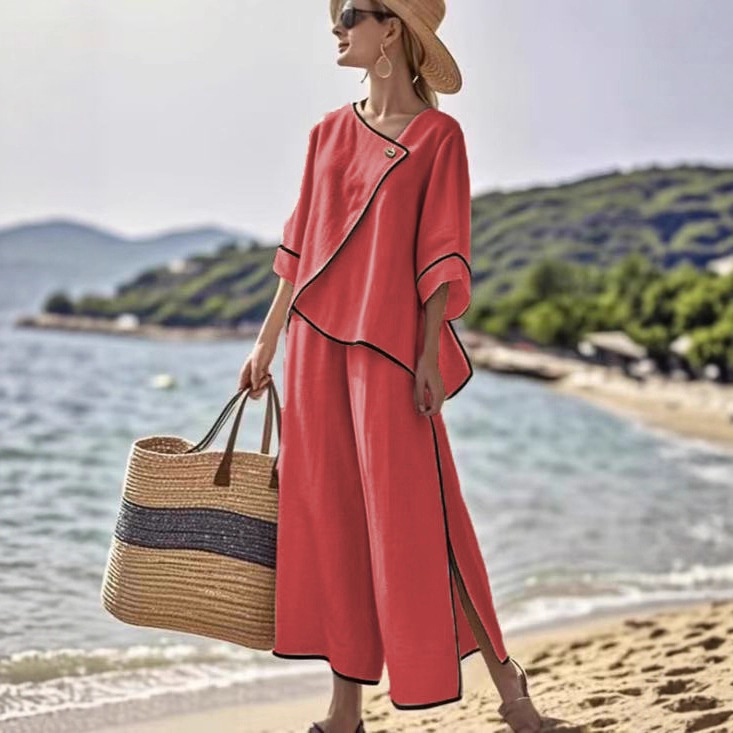 Women's Striped Print Wide-Leg Pants Set