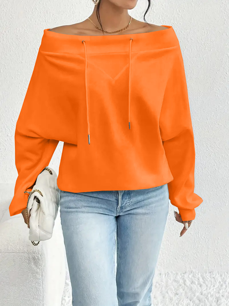 Women's Off-Shoulder Drawstring Top Loose Casual Long Sleeve