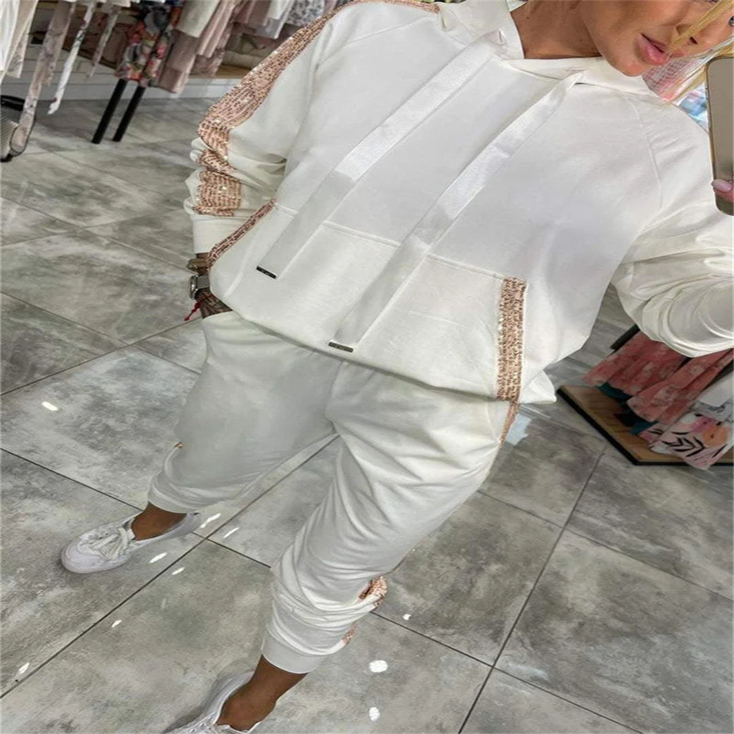 Women's Sequin Pocket Hoodie and Sweatpants Set