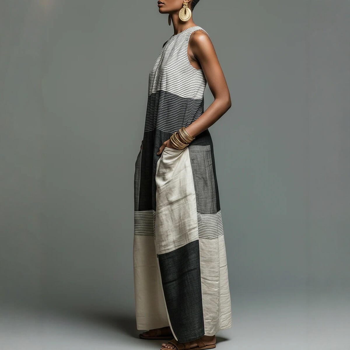 Women's Color-Block Sleeveless Long Dress
