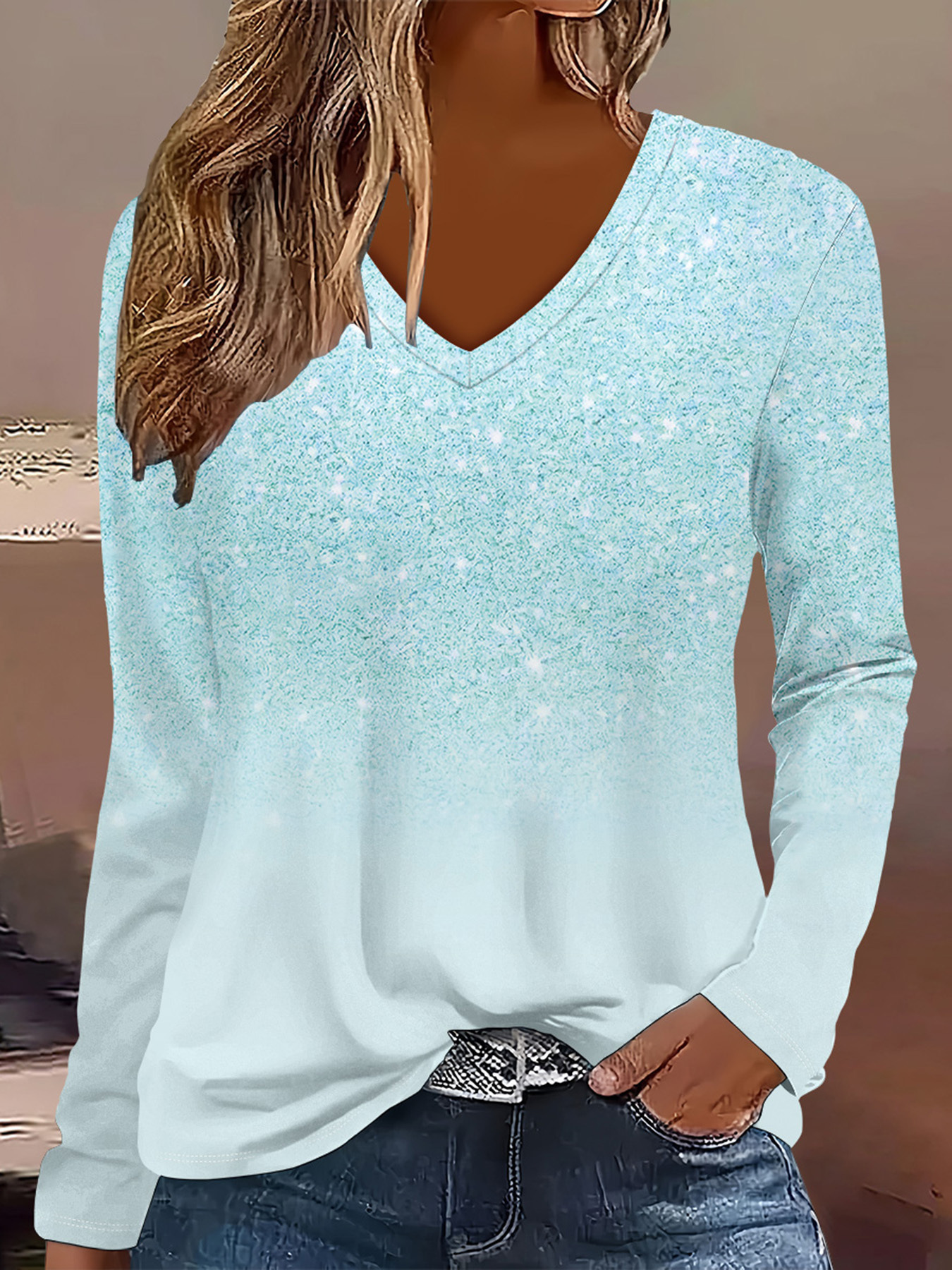 Bohemian Floral V-Neck Long-Sleeve Loose Casual T-Shirt