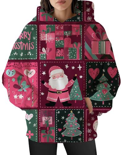 Women's Christmas Print Hoodie with Lantern Leaf Motif