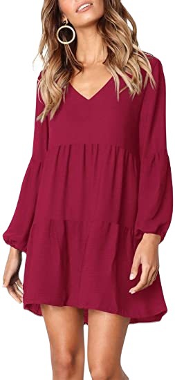 Women's V-Neck Cinched Waist Flowy Dress