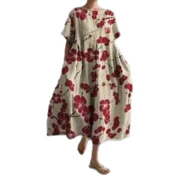Women's Loose Round Neck Floral Print Midi Dress