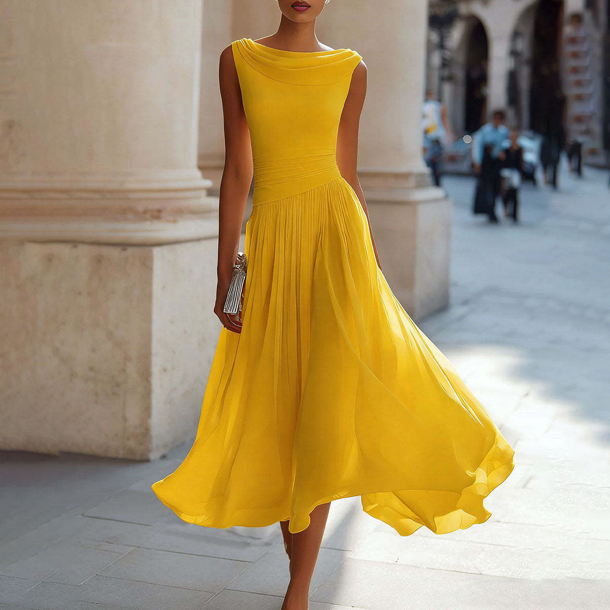Women's Elegant Solid Color Sleeveless High Waist Maxi Dress