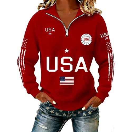 Women's Half-Zip Sweatshirt with American Independence Day Print