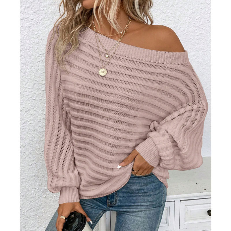Women's Ribbed Boat Neck Batwing Sleeve Pullover Sweater