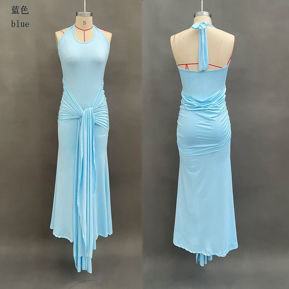 Women's Ribbon-Trim Halter Bodycon Maxi Dress
