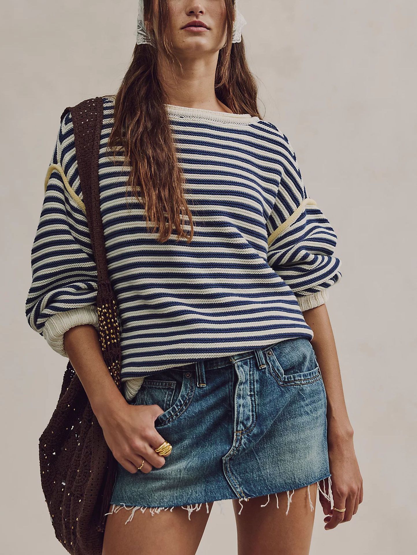 Striped Crewneck Pullover Sweater Loose Long Sleeve