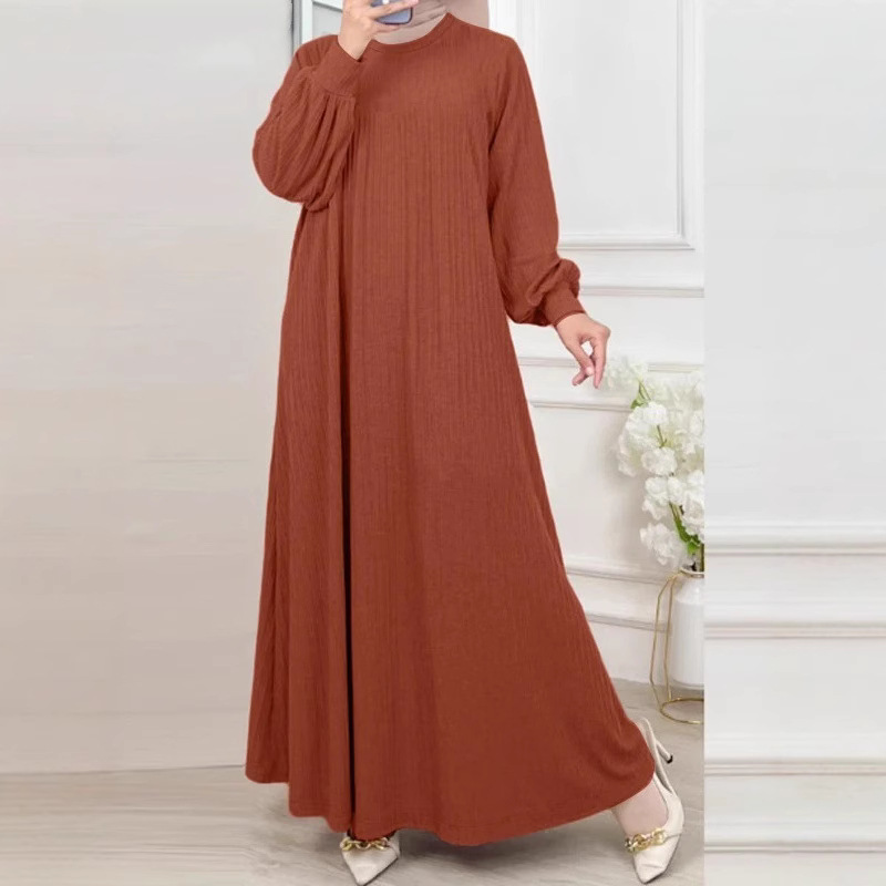 Women's Crew Neck Long Sleeve Solid Color Loose Casual Long Dress