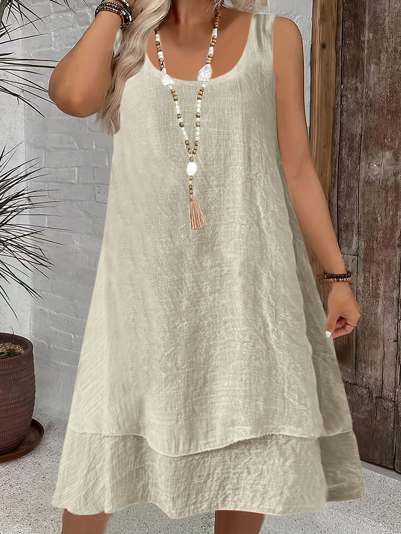 Women's Sleeveless Round Neck Two-Layer Solid Color Loose Casual Vest