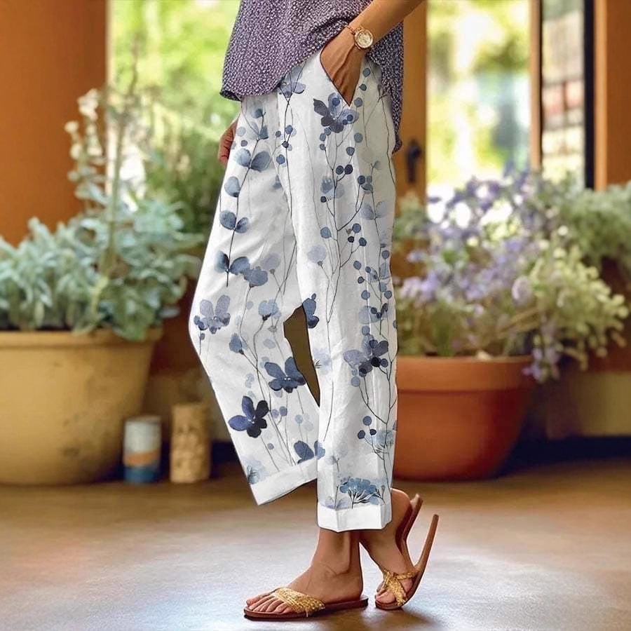 Women's Polka Dot Floral Print Straight-Leg Casual Pants