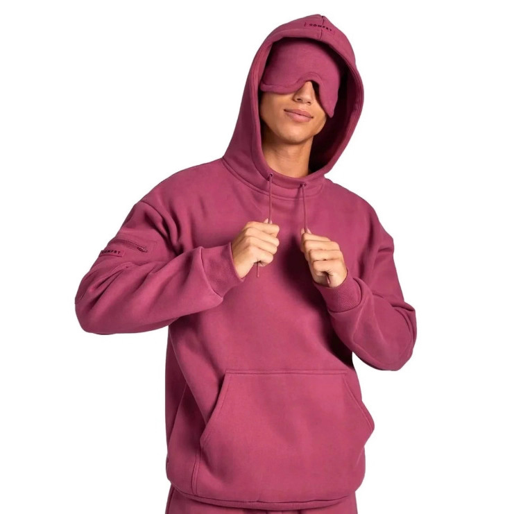 Built-in Eye Mask Hoodie Solid Color Pullover Long Sleeve Sweatshirt Set