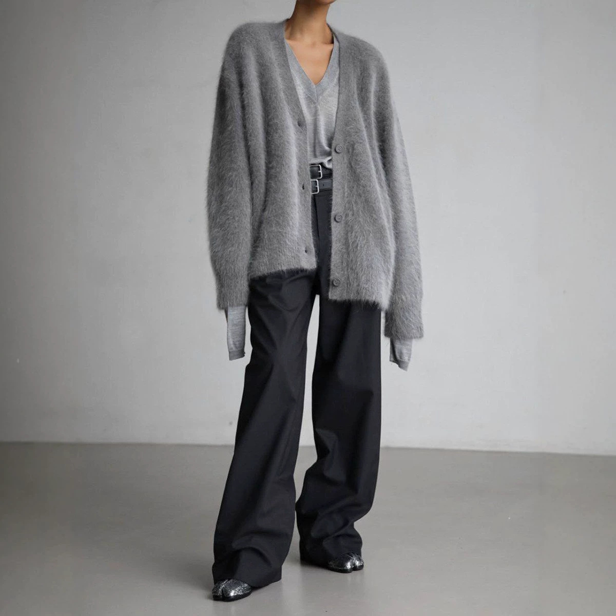 Faux Mink Cardigan Women's Loose Knit Sweater Coat Soft Long Sleeve