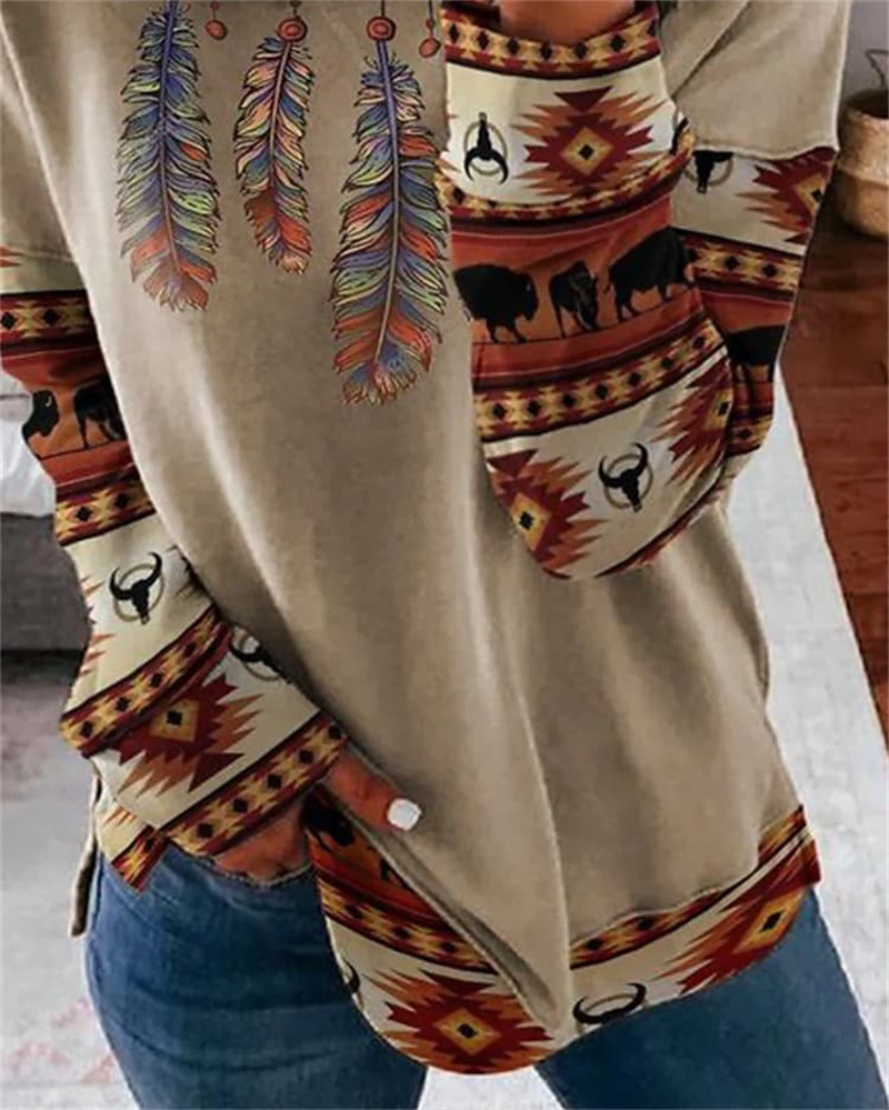 Women's Vintage Print Crewneck Long Sleeve Pullover Sweatshirt