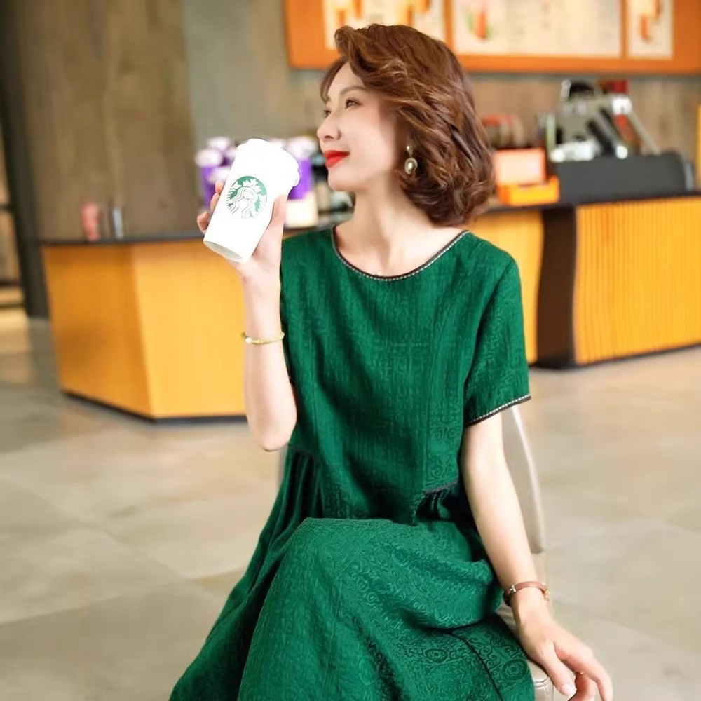 Women's Vintage-Style Round Neck Loose A-Line Midi Dress