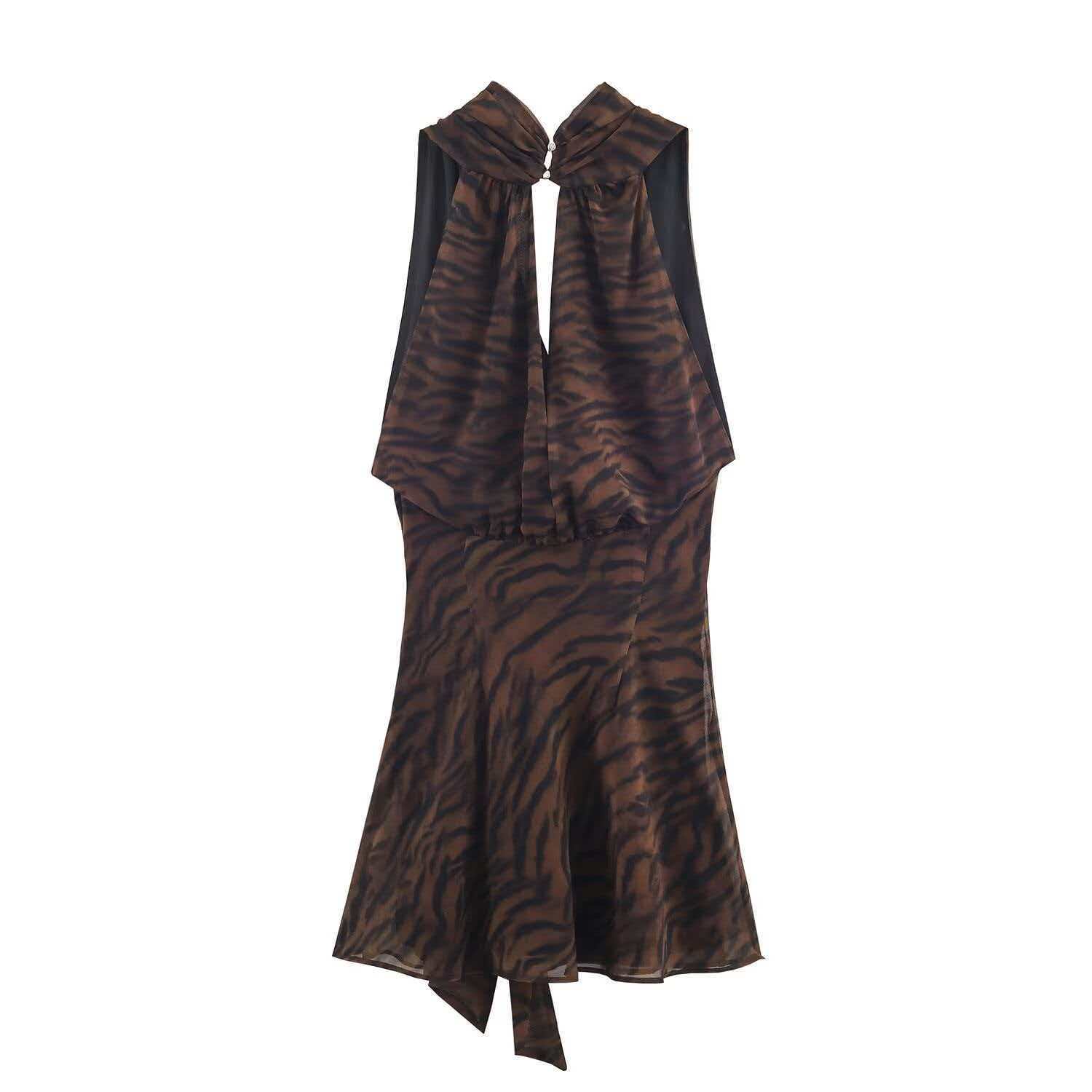 Women's Sleeveless Animal Print Double-Breasted Mini Dress