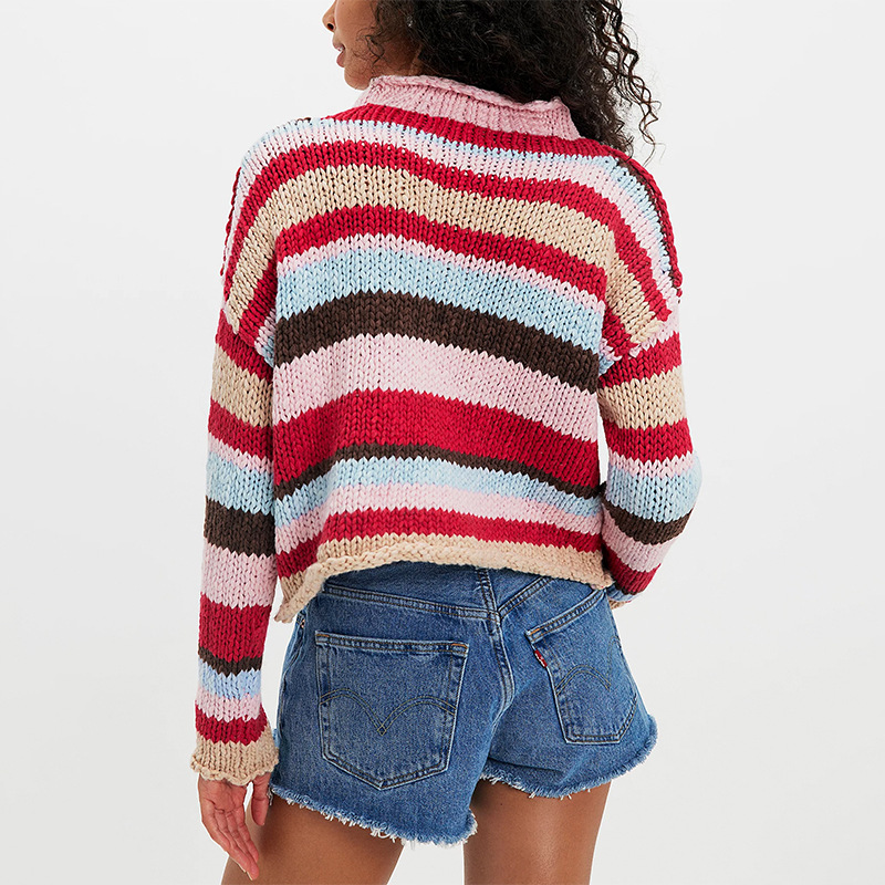 Women's Striped Color-Block Crewneck Knit Sweater