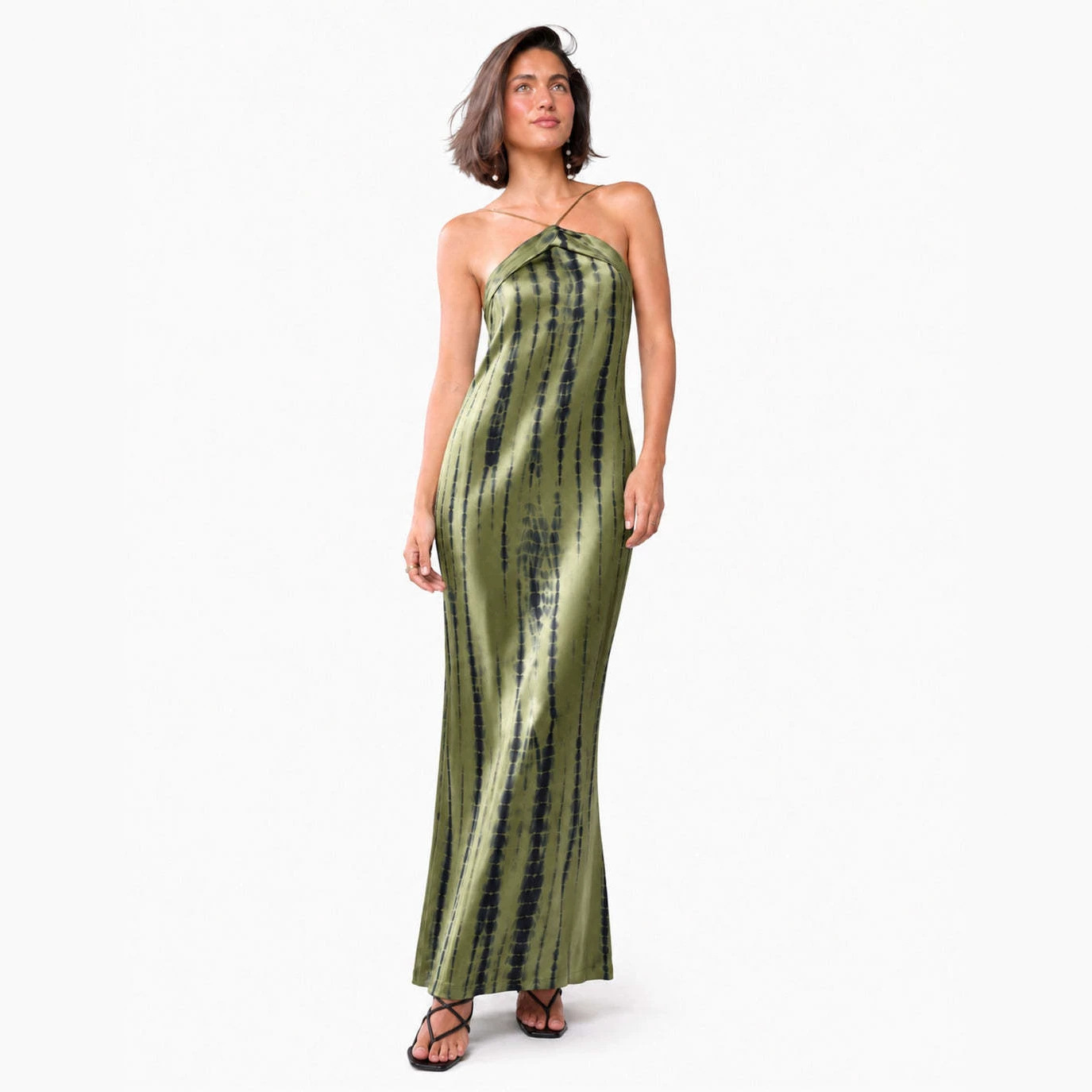 Women's Halter Neck Lotus Print Backless Bodycon Maxi Dress