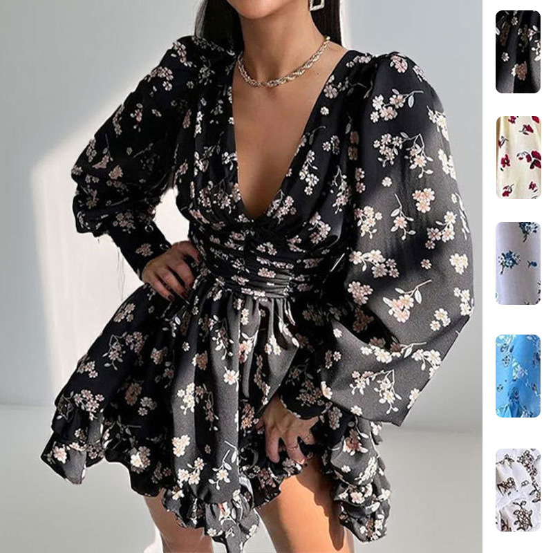 Women's Floral Print Backless Ruched Short Dress
