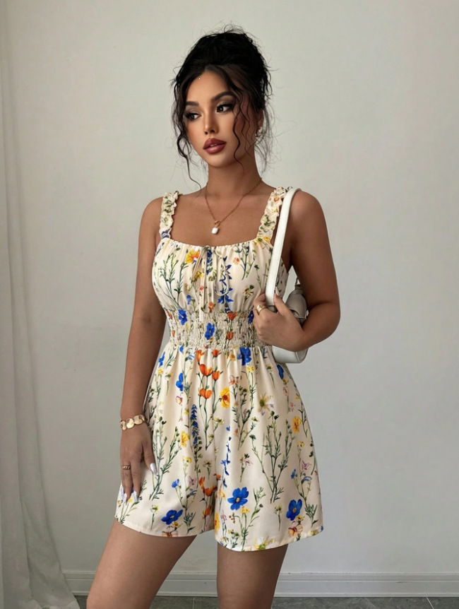 Women's Printed Cami Romper Shorts High-End Summer