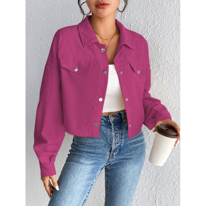 Corduroy Cropped Collared Jacket