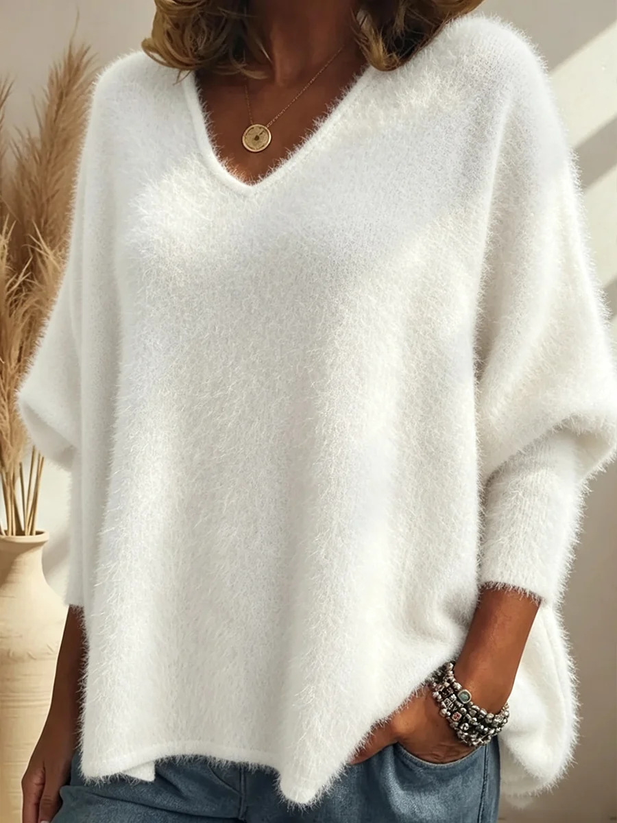Women's Solid V-Neck Pullover Knit Sweater Top
