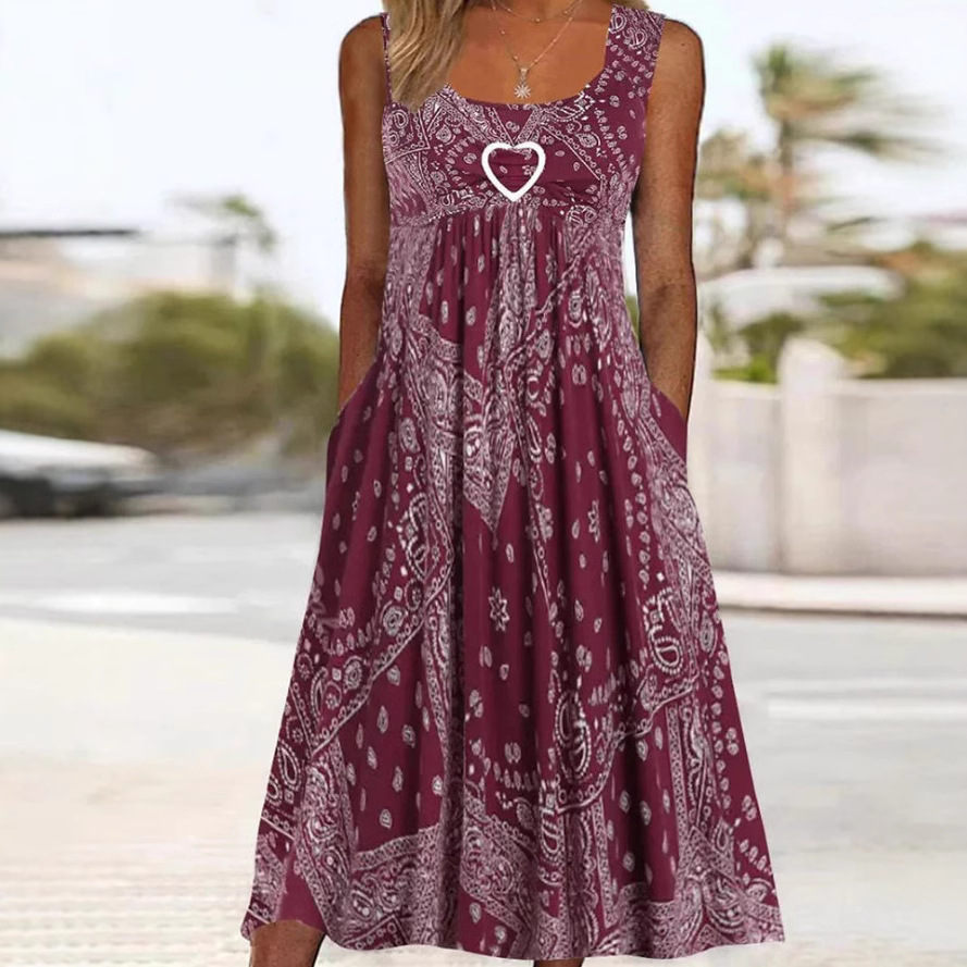 Sleeveless Floral Midi Dress Square Neck Loose Fit Vacation