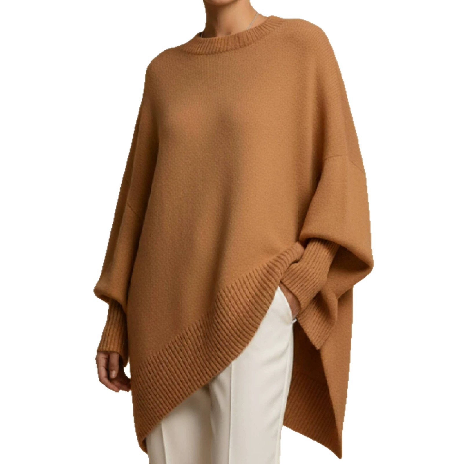 Women's Crewneck Pullover Knit Sweater Loose Relaxed Solid Color